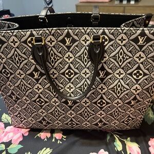 Louis Vuitton Blue and Tan Geometric Tote